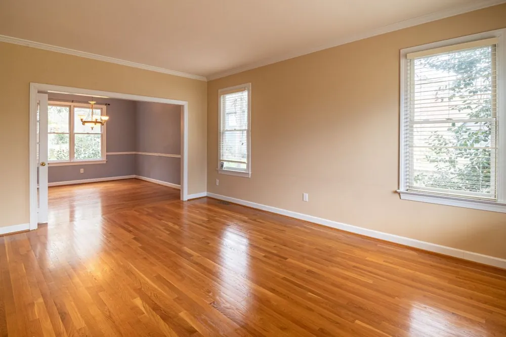 Dry, restored home interior after water damage cleanup